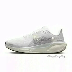 Bling Nike Pegasus 41 Womens White Sneakers Shoes Customized with Crystals